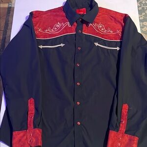 Western Style Red and Black Button Down Shirt
